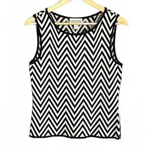 Vintage Gianni Womens Top Medium Black White Chevron Sleeveless Knit Career